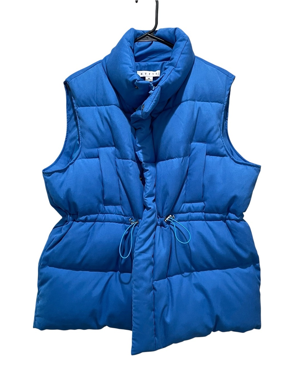 HYFVE Blue Puffer Vest Oversized Cinch Waist Quilted Winter Women Size Medium